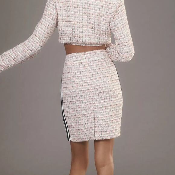 Maeve Anthropologie Pink Tweed Side Knit Tuxedo Stripe High Waist Pencil Skirt - Picture 2 of 11